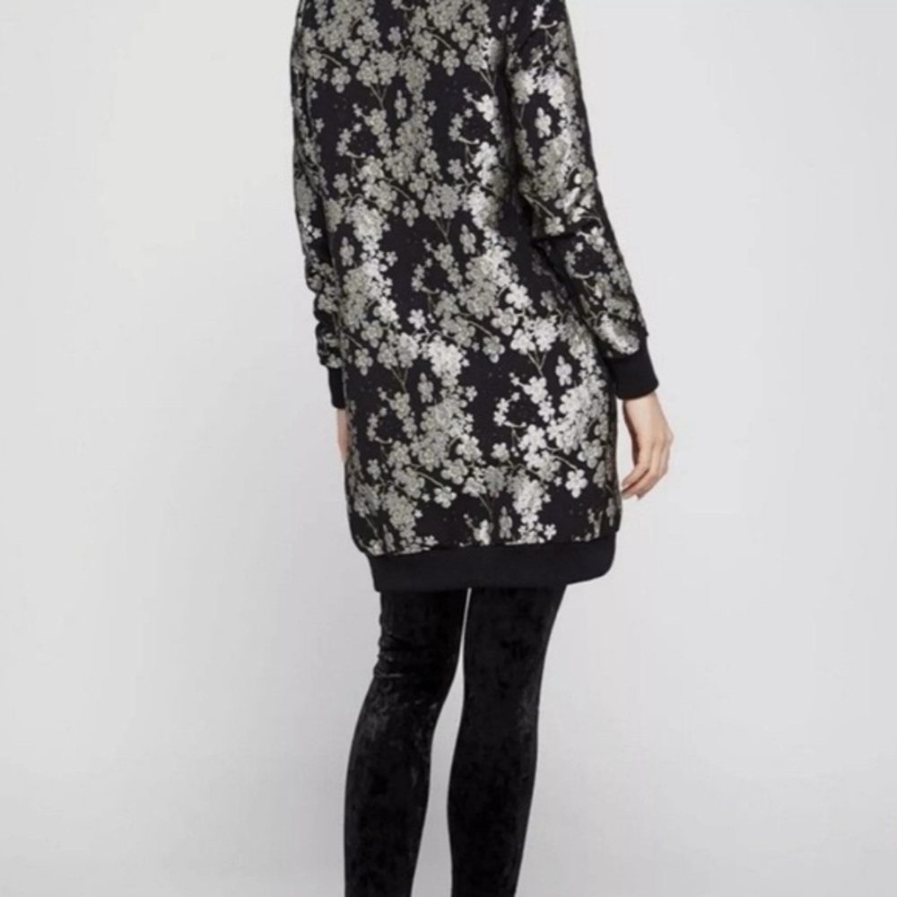 BCBG Generation Floral Black&Silver Women's Long Bomber Jacket (with pockets)